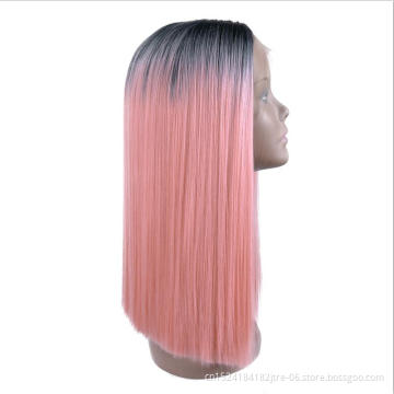 Japanese fiber heat resistant high temperature fiber ombre color T1b/pink lace front wig
